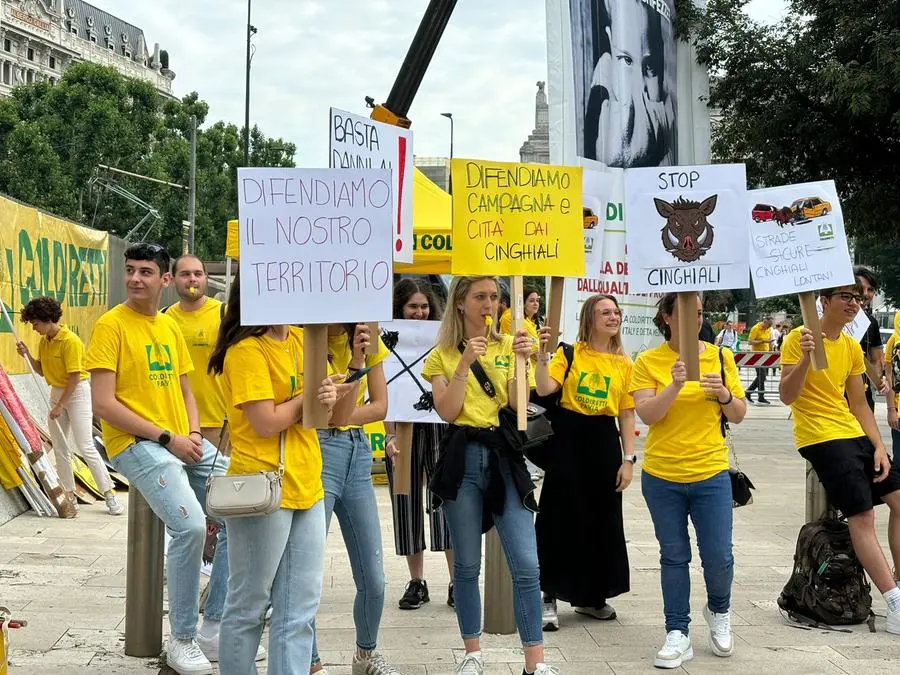 La manifestazione di Coldiretti a difesa delle campagne contro i cinghiali