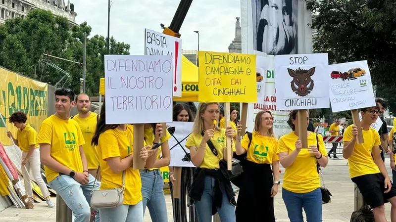 La manifestazione di Coldiretti a difesa delle campagne contro i cinghiali