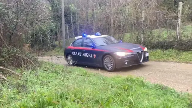 I Carabinieri sul luogo in cui un uomo è morto sbranato da alcuni rottweiler mentre faceva jogging nei pressi del parco di Manziana, vicino Roma, 11 febbraio 2024. ANSA/ US/ CARABINIERI +++ ANSA PROVIDES ACCESS TO THIS HANDOUT PHOTO TO BE USED SOLELY TO ILLUSTRATE NEWS REPORTING OR COMMENTARY ON THE FACTS OR EVENTS DEPICTED IN THIS IMAGE; NO ARCHIVING; NO LICENSING +++ NPK +++