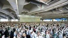 epa11414893 Muslim pilgrims attend the symbolic stoning of the devil ritual at the Jamarat Bridge during the Hajj pilgrimage near Mecca, Saudi Arabia, 16 June 2024. Hajj pilgrims took part in the 'stoning of the devil' ritual on the first day of Eid al-Adha during which they throw pebbles at three large pillars. Saudi authorities said that over 1.5 million pilgrims arrived in Saudi Arabia for this year's Hajj season. Muslims attending this year's Islamic Hajj pilgrimage will face the challenge of a significant rise in temperatures, which poses a threat to the health of pilgrims, according to the Ministry of Health statement, as the National Center for Meteorology (NCM) expected temperatures to range between 45 and 48 degrees Celsius at the holy sites. EPA/STRINGER