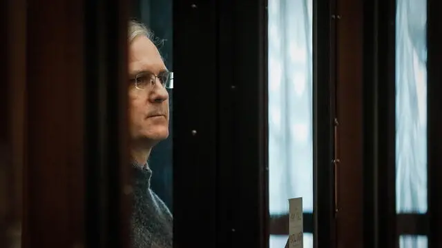 epa08486053 US citizen Paul Whelan stands inside the defendant's cage before hearing the verdict of his espionage trial at the Moscow City Court in Moscow, Russia, 15 June 2020. Whelan, a former police officer who holds quadruple citizenship of the United States, Britain, Canada and Ireland, was arrested on suspicion of being a foreign spy by Russia's Federal Security Service (FSB) in late December 2018 in Moscow. The court found him guilty and sentenced Whelan to 16 years' imprisonment in a high-security penitentiary with the possibility of serving time in a labor camp. EPA/YURI KOCHETKOV