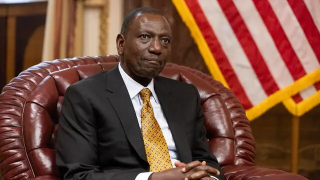 epa11361279 Kenyan President William Ruto looks on during a meeting with US Speaker of the House Mike Johnson (not pictured) on Capitol Hill, as part of his state visit to Washington, DC, USA, 22 May 2024. Ruto meets with US congressional leaders the day before his state visit to the White House hosted by US President Joe Biden.This is the first state visit by an African leader since 2008. EPA/MICHAEL REYNOLDS