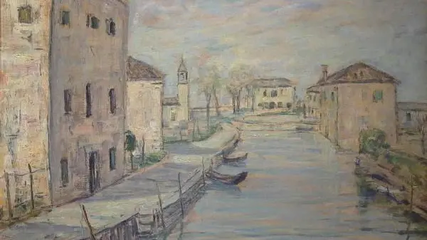 Il quadro di Rina Soldo con uno scorcio dell’omonima isola nella laguna di Venezia
