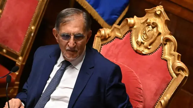 Il presidente del Senato, Ignazio La Russa, nel corso delle dichiarazioni di voto sul Premierato presso l’aula del Senato. Roma, 18 giugno 2024. ANSA/CLAUDIO PERI