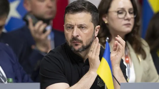 epa11414911 Ukrainian President Volodymyr Zelensky attends the plenary session during the Summit on peace in Ukraine in Stansstad near Lucerne, Switzerland, 16 June 2024. International heads of state gather on 15 and 16 June at the Buergenstock Resort in central Switzerland for the two-day Summit on Peace in Ukraine. EPA/URS FLUEELER / POOL EDITORIAL USE ONLY