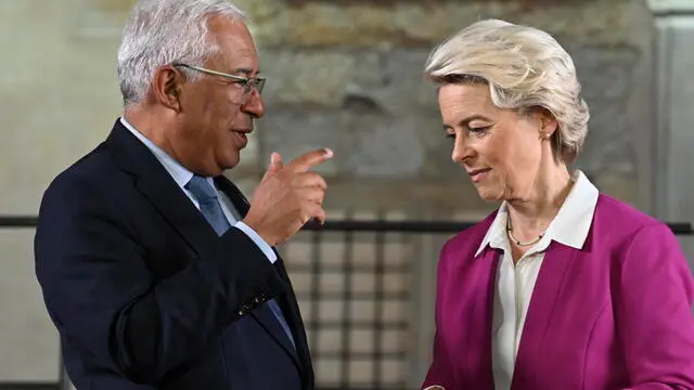 epa10226641 Portugalâ€™s Prime Minister Antonio Costa and European Commission President Ursula von der Leyen (R) during the Meeting of the European Political Community in Prague, Czech Republic, 06 October 2022. The first meeting of the European Political Community brings together leaders from across the continent including non EU members countries with the aims to foster political dialogue and cooperation and to strengthen the continent's security, stability and prosperity, a statement by the European Council reads. EPA/FILIP SINGER