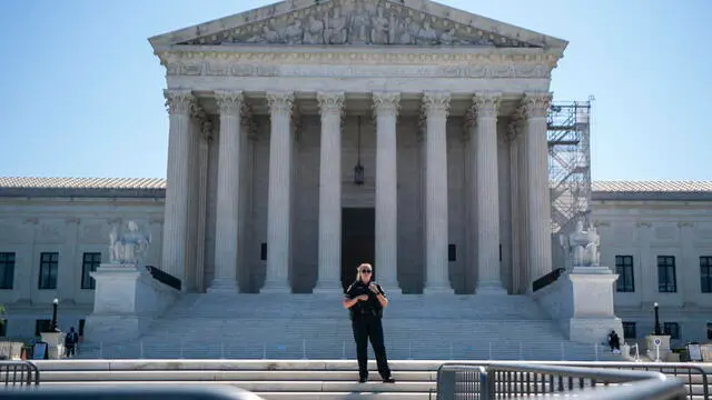 epa11428116 The Supreme Court in Washington, DC, USA, 21 June 2024. In an 8-1 decision, the Supreme Court upheld a federal law that prevents people who are subject to domestic violence restraining orders from having firearms. Chief Justice Roberts wrote that 'an individual found by a court to pose a credible threat to the physical safety of another may be temporarily disarmed consistent with the Second Amendment.' The Court has yet to issue opinions on high-profile cases, including possible immunity for former US President Donald J. Trump from being prosecuted for allegedly attempting to overturn the 2020 presidential election. EPA/SHAWN THEW