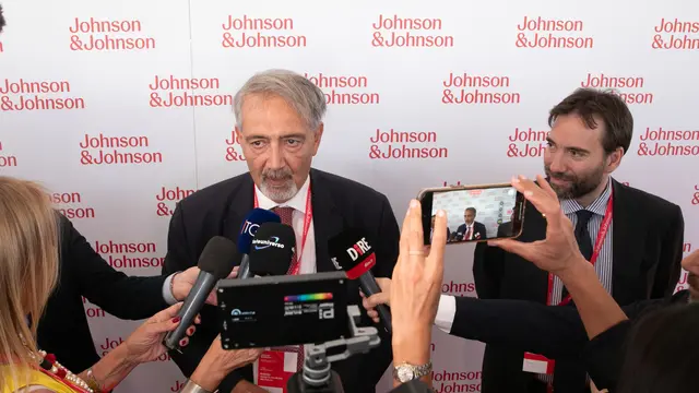 Francesco Rocca, Presidente della Regione Lazio, in un momento del suo intervento al convegno "Johnson & Johnson: Insieme verso la medicina del futuro". 14 giugno 2024. Latina. ANSA/Emanuele Valeri