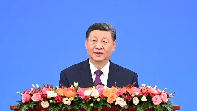 epa11443502 Chinese President Xi Jinping attends the Conference Marking the 70th Anniversary of the Five Principles of Peaceful Coexistence and delivers a speech titled "Carrying Forward the Five Principles of Peaceful Coexistence and Jointly Building a Community with a Shared Future for Mankind" at the Great Hall of the People in Beijing, China, 28 June 2024. EPA/XINHUA / Zhang Ling CHINA OUT / UK AND IRELAND OUT / MANDATORY CREDIT EDITORIAL USE ONLY EDITORIAL USE ONLY