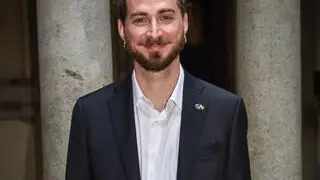 Il consigliere Michele Albiani alla prima seduta del consiglio comunale della nuova giunta nelll’aula consiliare di Palazzo Marino Milano, 21 Ottobre 2021 ANSA/MATTEO CORNER