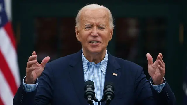 epa11458019 US President Joe Biden delivers remarks during a barbecue with military members and their families at US Independence Day celebrations on the South Lawn of the White House in Washington, DC, USA, 04 July 2024. The Fourth of July is the annual US celebration of the adoption of the Declaration of Independence from Britain. EPA/WILL OLIVER