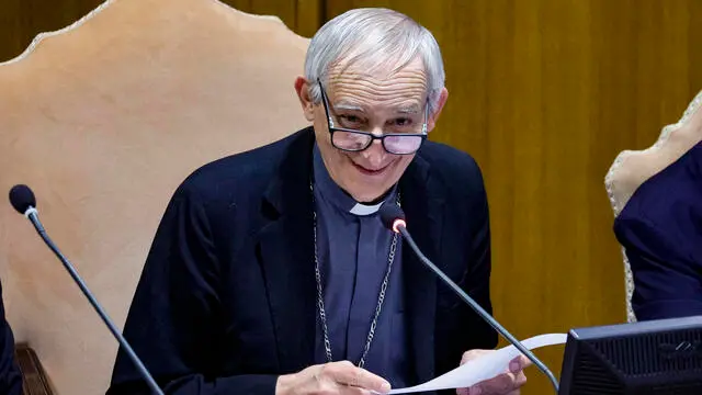 Cardinal Matteo Zuppi, the Archbishop of Bologna and President of the Italian Bishops' Conference (CEI) during the opening session of the 79th general assembly of the Italian Bishops Conference, Vatican, 21 May 2024. opens tomorrow. ANSA/FABIO FRUSTACI