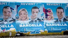 epa11466321 Electoral posters of Marine Le Pen and Jordan Bardella from the far-right party 'Rassemblement National' near to party headquarters one day after their defeat in the second round of the parliamentary elections, in Paris, France, 08 July 2024.France voted in the second round of the legislative elections on 07 July. According to the first official results, the left-wing New Popular Front (Nouveau Front populaire, NFP) was ahead of President Macron's party and Le Pen's far-right National Rally (RN). EPA/CHRISTOPHE PETIT TESSON