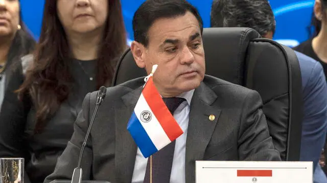 epa11465577 Paraguay's Minister of Foreign Affairs, Ruben Ramirez, participates with the Foreign Ministers of the member countries of the Southern Common Market (Mercosur) in a meeting in Asuncion, Paraguay, 07 July 2024. The foreign ministers of the member countries of the Southern Common Market (Mercosur) began a meeting on 07 July before the summit of heads of state of the regional bloc. EPA/Antonio Lacerda