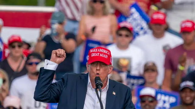 epa11443905 Former US President Donald J. Trump delivers remarks during a campaign rally at the Greenbriar Farms in Chesapeake, Virginia, USA, 28 June 2024. This is former President Trump's first rally following last night's Presidential debate in Atlanta. EPA/SHAWN THEW