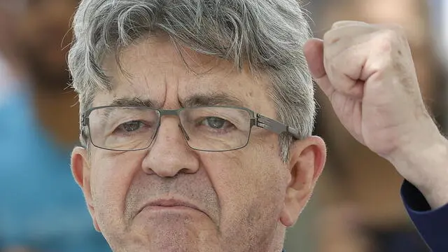 epa11432366 French left-wing La France Insoumise (LFI) party leader Jean-Luc Melenchon delivers a speech during an electoral meeting of New Popular Front in Montpellier, southern France, 23 June 2024. The French president announced on 09 June the dissolution of the National Assembly and called for new elections on 30 June and 07 July. EPA/Guillaume Horcajuelo