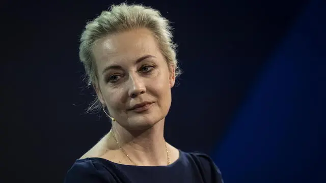 epa11316486 Yulia Navalnaya, wife of late Russian opposition leader Alexei Navalny attends the 53rd St. Gallen Symposium in St. Gallen, Switzerland, 03 May 2024. EPA/GIAN EHRENZELLER