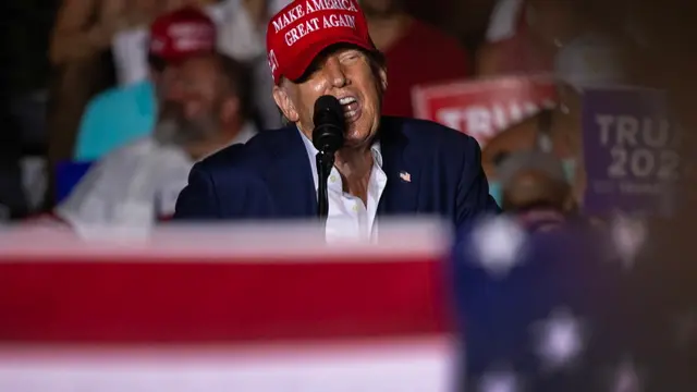 epa11469622 Former President Donald Trump delivers remarks during a campaign event at Trump National Doral Miami resort in Doral, Florida, USA, 09 July 2024. EPA/CRISTOBAL HERRERA-ULASHKEVICH