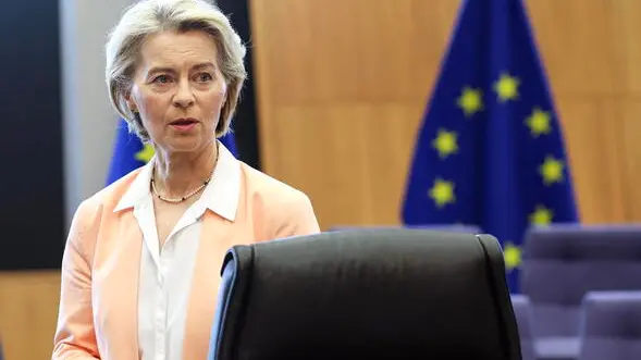 epa11438451 European Commission President Ursula von der Leyen looks on at the start of the weekly meeting of the European College of Commissioners in Brussels, Belgium, 26 June 2024. Von der Leyen is expected to be officially re-elected as the next president of the European Commission during the EU Summit taking place on 27 and 28 June in Brussels. EPA/OLIVIER HOSLET