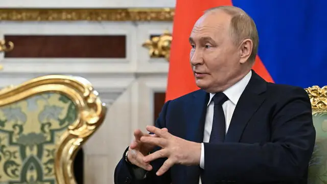 epa11467969 Russian President Vladimir Putin during his meeting with Indian Prime Minister Modi at the Kremlin in Moscow, Russia, 09 July 2024. Narendra Modi is on his two days official visit to Russia. EPA/SERGEI BOBYLYOV / SPUTNIK / KREMLIN POOL / POOL MANDATORY CREDIT