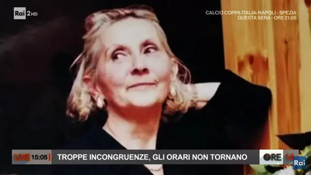 Rosina Carsetti in un fermo immagine tratto da RaiDue. Il corpo della donna, 78 anni, fu trovato la sera della vigilia di Natale nella sua casa di Montecassiano (Macerata). I familiari parlarono di rapina finita male ma per la morte dell'aziana sono stati ora arrestati la figlia, Arianna Orazi, e il nipote, Enea Simonetti, 12 febbraio 2021. ANSA/ FRAME DA RAIDUE +++ NO SALES - EDITORIAL USE ONLY +++