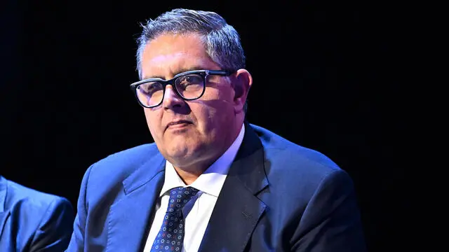 Il presidente della regione Liguria Giovanni Toti, durante l'evento per ifesteggiare i 170 anni di Ansaldo Energia. Genova, 03 ottobre 2023. ANSA/LUCA ZENNARO