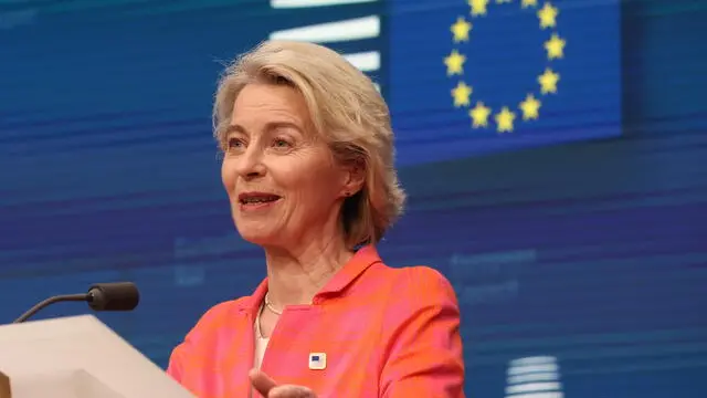 epa11442299 European Commission President Ursula von der Leyen during a news conference at the end of European Council in Brussels, Belgium, 28 June 2024. Von der Leyen is now candidate proposed for President of next EU Commission and Kallas is chosen candidate for High Representative of the European Union , Antonio Costa is elected President of the European Council. EPA/OLIVIER HOSLET / POOL