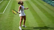 Jasmine Paolini esulta sul prato di Wimbledon dopo aver vinto la semifinale - Foto © www.giornaledibrescia.it