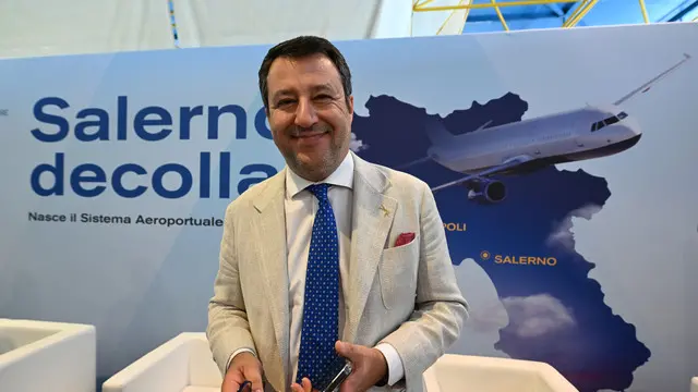 Salerno (11 Luglio 2024) Il Ministro Salvini all'inaugurazione dell'aeroporto Salerno-Costa d'Amalfi foto Massimo Pica/ANSA