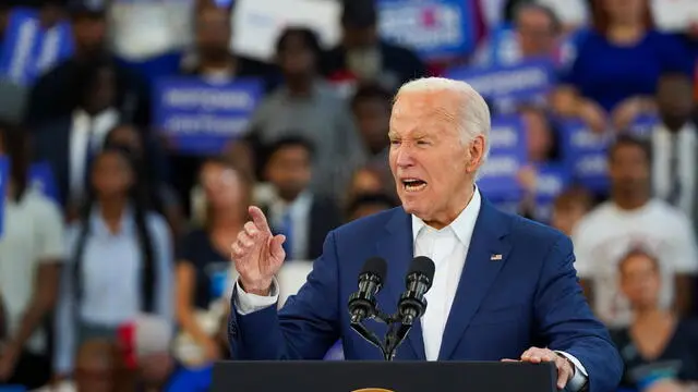 epa11475359 US President Joe Biden speaks during a campaign event at the Renaissance High School in Detroit, Michigan, USA, 12 July 2024. President Biden is under increasing pressure from the Democrats to step down as the partyâ€™s presidential candidate. EPA/DIEU-NIALO CHERY