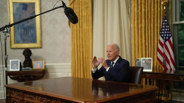 epa11479084 US President Joe Biden delivers an address to the nation from the Oval Office of the White House in Washington, DC, USA, on 14 July 2024. Biden's address comes after Former US President Donald Trump was injured by a bullet in an assassination attempt on 13 July during a campaign rally. EPA/Erin Schaff / POOL