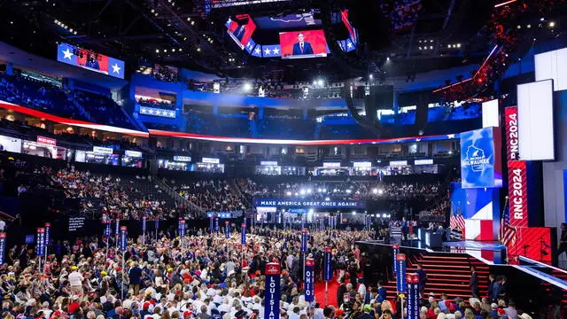 epa11480382 Republican Speaker of the House Mike Johnson speaks on the opening day of the Republican National Convention (RNC) in the Fiserv Forum in Milwaukee, Wisconsin, USA, 15 July 2024. The convention comes just a few days after a 20-year-old Pennsylvania man attempted to assassinate former president and current Republic presidential nominee Donald Trump. The RNC is being held 15 to 18 July 2024 and is where delegates from the Republican Party select their nominees for president and vice president in the 2024 US presidential election. EPA/JIM LO SCALZO