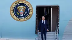 epa11480764 US President Joe Biden departs Air Force One at the Harry Reid International Airport in Las Vegas, Nevada, USA, 15 July 2024. Biden is scheduled to make several appearances at various campaign events in Las Vegas over the next few days. EPA/CAROLINE BREHMAN