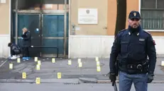 Police inspects after the explosion occured friday morning in front of the Polgai police academy in Brescia. Some damage was reported but no injuries, and police are investigating, with anarchist groups suspected, Brescia, Italy, 18 december 2015. ANSA/SIMONE VENEZIA