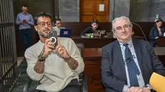 Fabrizio Corona e l’avvocato Ivano Chiesa in tribunale, Milano 11 Aprile 2024 ANSA/MATTEO CORNER