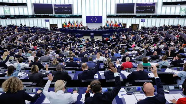 epa11483389 Members of the European Parliament attend a voting session as part of the plenary session at the European Parliament in Strasbourg, France, 17 July 2024. The first session of the new European Parliament opened on 16 July, with MEPs due to elect their president and vice-presidents for the next two and a half years. Roberta Metsola was re-elected as President of the European Parliament until 2027, with 562 votes in the first round. The EU Parliament's session runs from 16 until 19 July 2024. EPA/RONALD WITTEK