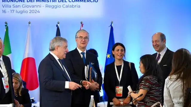 Il ministro degli Esteri Antonio Tajani durante la Riunione Ministeriale G7 Commercio in Calabria, Villa San Giovanni, 17 luglio 2024. ANSA/ALESSANDRO DI MEO