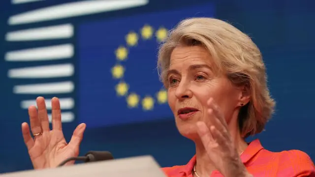 epa11442300 European Commission President Ursula von der Leyen during a news conference at the end of European Council in Brussels, Belgium, 28 June 2024. Von der Leyen is now candidate proposed for President of next EU Commission and Kallas is chosen candidate for High Representative of the European Union , Antonio Costa is elected President of the European Council. EPA/OLIVIER HOSLET / POOL