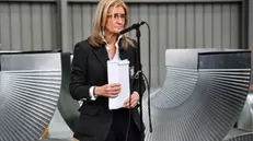 L'amministratore delegato di Arcelor Mittal Lucia Morselli, durante la commemorazione della morte del sindacalista per mano delle Brigate Rosse nello stabilimento ex Ilva di Cornigliano. Genova, 24 Gennaio 2020. ANSA/LUCA ZENNARO