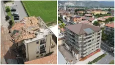 Com'era e com'è: il condominio di Ciliverghe con il tetto scoperchiato dalla tromba d'aria del 21 luglio 2023 e come si presenta oggi - © www.giornaledibrescia.it