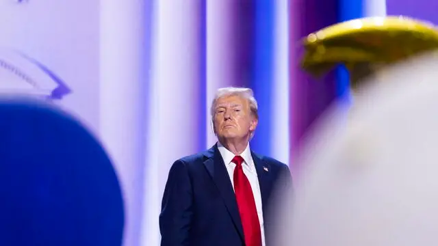 epa11486885 Republican presidential nominee Donald J. Trump reacts on stage at the end of the Republican National Convention (RNC) at Fiserv Forum in Milwaukee, Wisconsin, USA, 19 July 2024. The convention comes days after a 20-year-old Pennsylvania man attempted to assassinate former president and current Republican presidential nominee Donald Trump. The 2024 Republican National Convention is being held from 15 to 18 July, in which delegates of the United States' Republican Party select the party's nominees for president and vice president in the 2024 United States presidential election. EPA/JUSTIN LANE