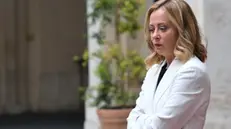 Italian Prime Minister Giorgia Meloni waits for President of the European Council Antonio Luis Santos da Costa at the Chigi palace in Rome, Italy, 22 July 2024. ANSA/ETTORE FERRARI