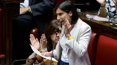 La segretaria del Partito Democratico, Elly Schlein durante le dichiarazioni di voto sul decreto sulle liste d'attesa, Roma 24 Luglio 2024. ANSA/FABIO FRUSTACI