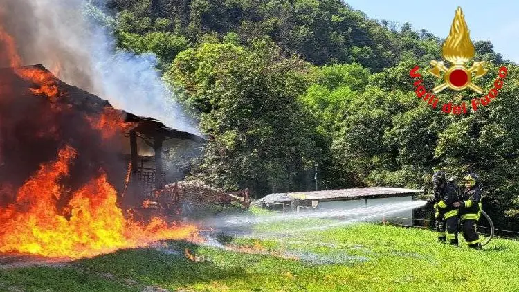 Le fiamme che hanno avvolto il capannone - Vigili del fuoco Brescia © www.giornaledibrescia.it