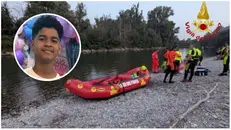 I soccorsi lungo il fiume e, nel riquadro, la giovane vittima © www.giornaledibrescia.it