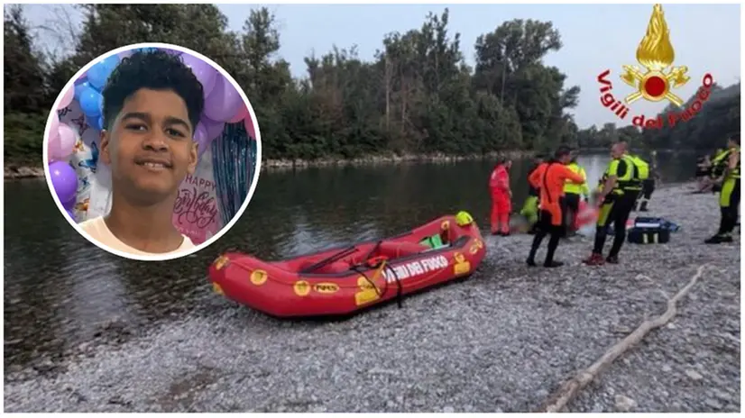 I soccorsi lungo il fiume e, nel riquadro, la giovane vittima © www.giornaledibrescia.it