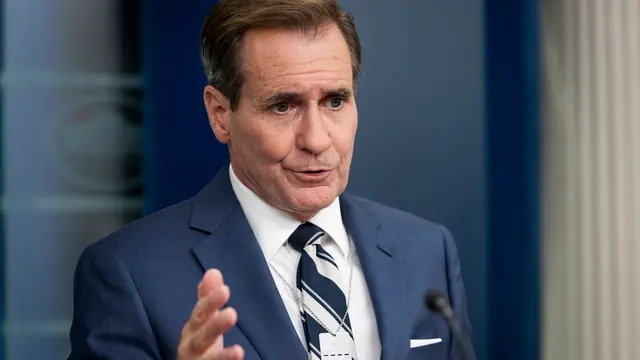 epa11496246 White House National Security Communications Advisor John Kirby speaks during the daily press briefing at the White House, in Washington, DC, USA, 25 July 2024. US President Joe Biden on 25 July hosted Israeli Prime Minister Netanyahu the day after Netanyahu delivered an address to a joint meeting of the US Congress. EPA/SAMUEL CORUM / POOL