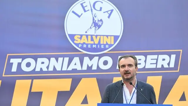 Riccardo Molinari nel corso della manifestazione della Lega con Matteo Salvini e Roberto Vannacci in piazza Santi Apostoli a Roma, 6 giugno 2024. ANSA/CLAUDIO PERI