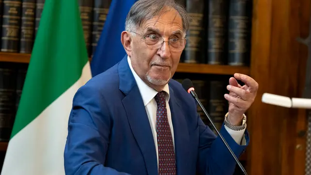 Il presidente del senato Ignazio La Russa durante la cerimonia della consegna del ventaglio. Roma, 23 luglio 2024 ANSA/MASSIMO PERCOSSI