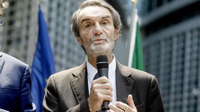 Per i 100 anni dell’autostrada Milano-Varese, il presidente di Regione Lombardia Attilio Fontana visita l’esposizione di auto storiche e la mostra dedicata a Palazzo Lombardia a Milano, 27 giugno 2024. ANSA/MOURAD BALTI TOUATI